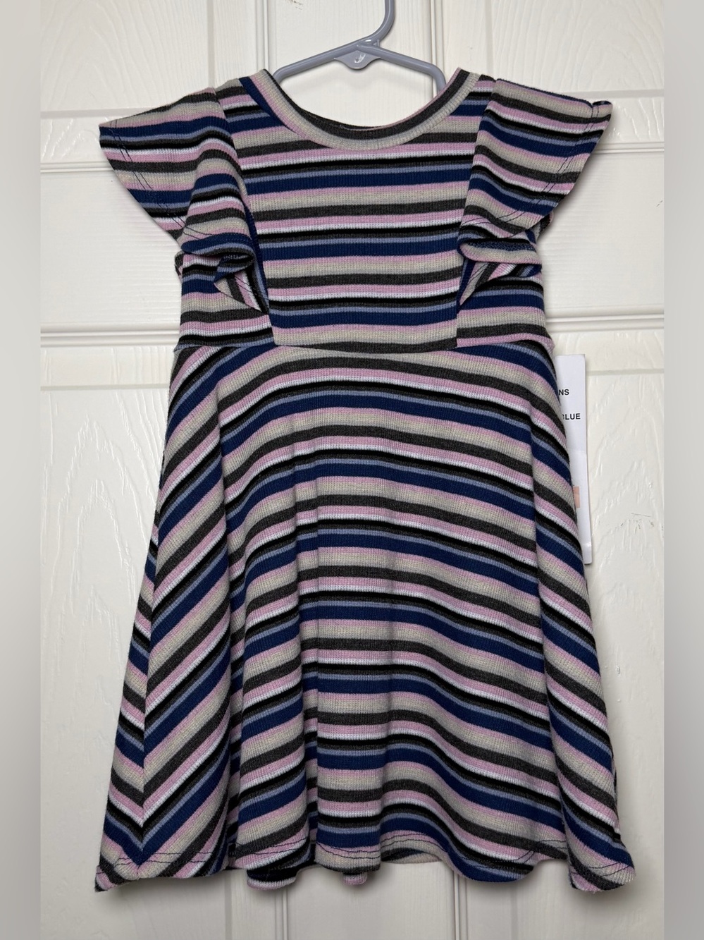 Rare Editions Girls Striped Dress - Pink, Purple & Navy